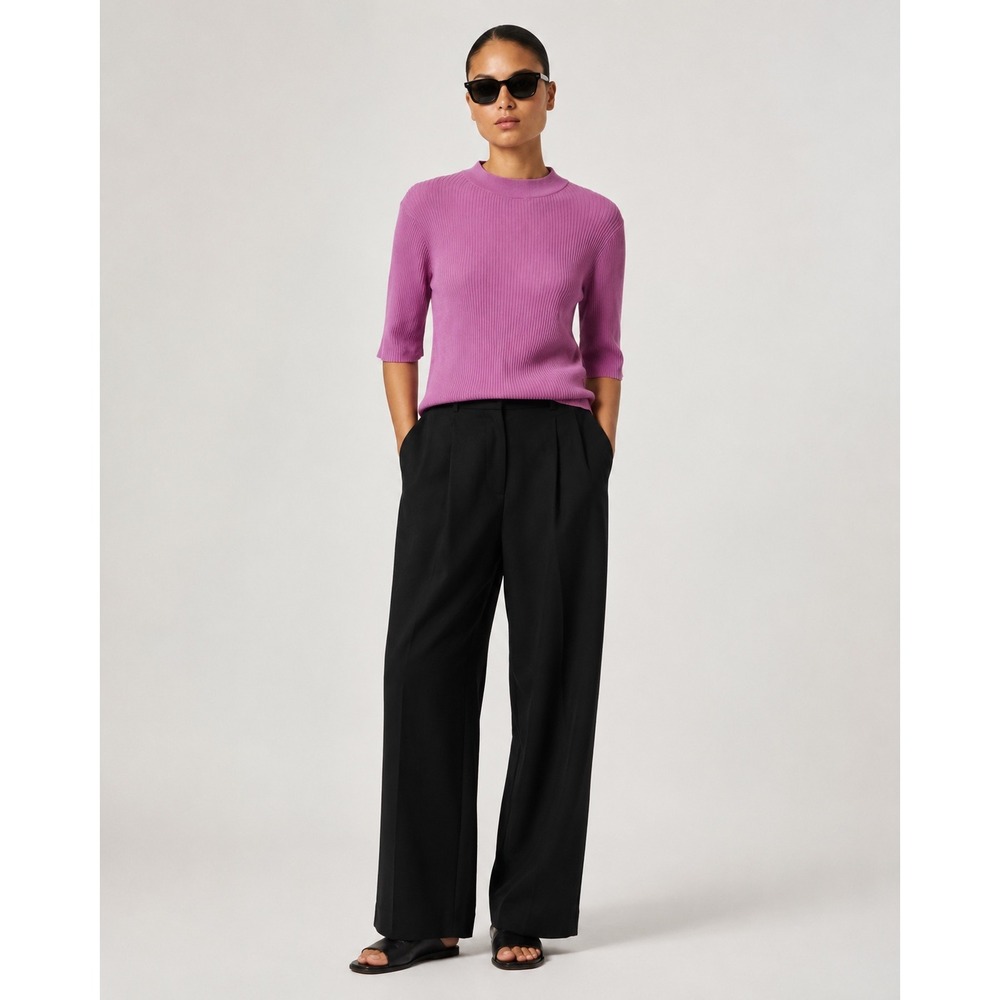 Studio Nicholson Noma Mock Neck Top US 8 Lilac Ribbed Cotton SNW-873 Mod Chic‎